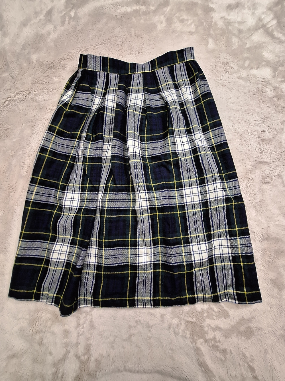 VTG 1992 Lands End Wool Pleated Tartan Plaid Midi Skirt Made in Scotland